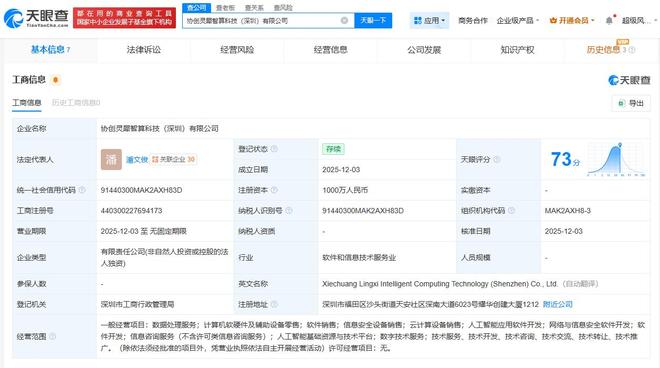 協創數據在深成立靈犀智算，千萬元注冊資本布局智能算力新賽道